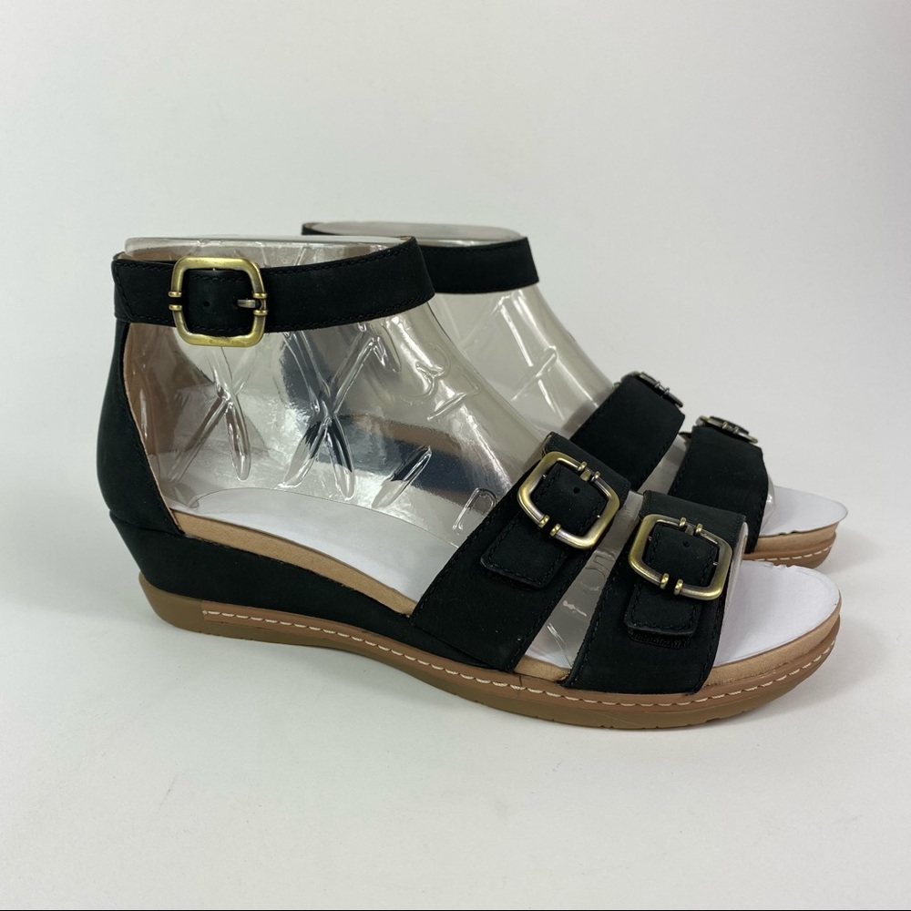 NEW! Dansko Astrid Wedge Comfort Sandals Ankle strap black leather